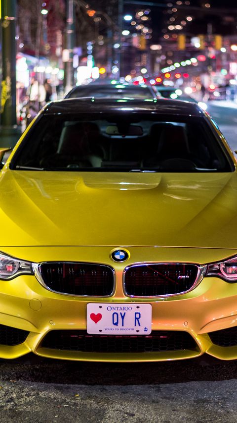 Download wallpaper 2160x3840 bmw m4, bmw, car, yellow, front view samsung galaxy s4, s5, note, sony xperia z, z1, z2, z3, htc one, lenovo vibe hd background