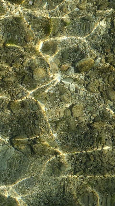 Download wallpaper 2160x3840 bottom, underwater, water, stones, glare samsung galaxy s4, s5, note, sony xperia z, z1, z2, z3, htc one, lenovo vibe hd background