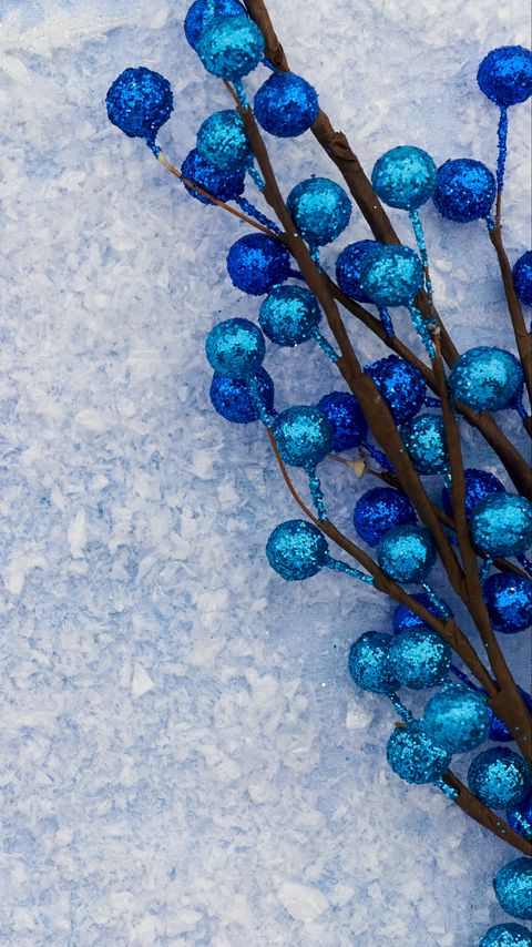 Download wallpaper 2160x3840 branches, balls, frost, winter, blue samsung galaxy s4, s5, note, sony xperia z, z1, z2, z3, htc one, lenovo vibe hd background