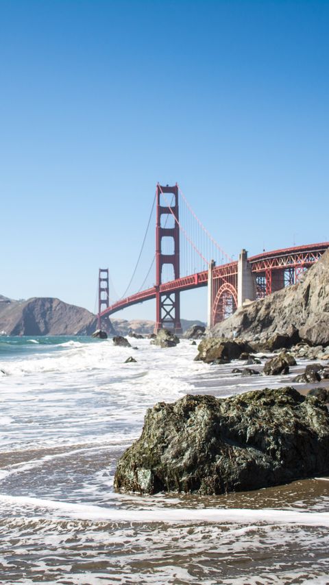 Download wallpaper 2160x3840 bridge, coast, ocean, waves samsung galaxy s4, s5, note, sony xperia z, z1, z2, z3, htc one, lenovo vibe hd background