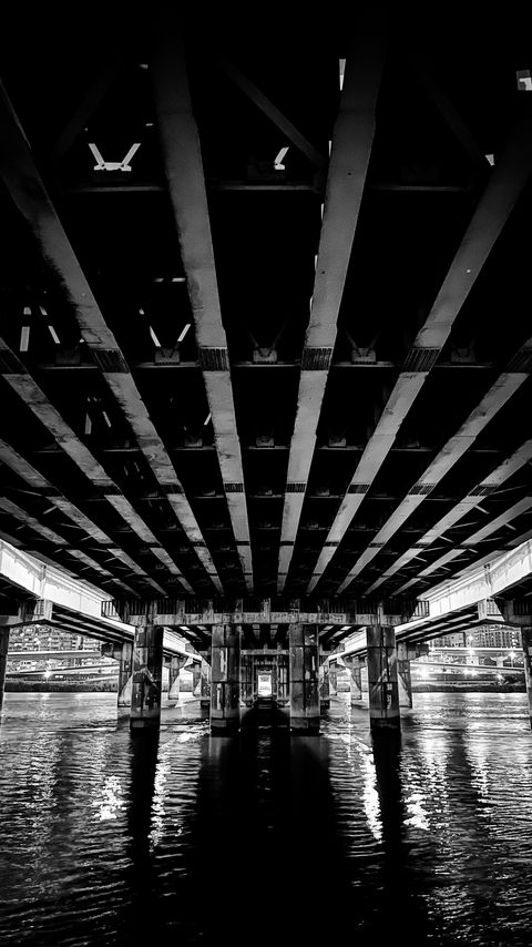 Download wallpaper 2160x3840 bridge, construction, water, black and white, dark samsung galaxy s4, s5, note, sony xperia z, z1, z2, z3, htc one, lenovo vibe hd background