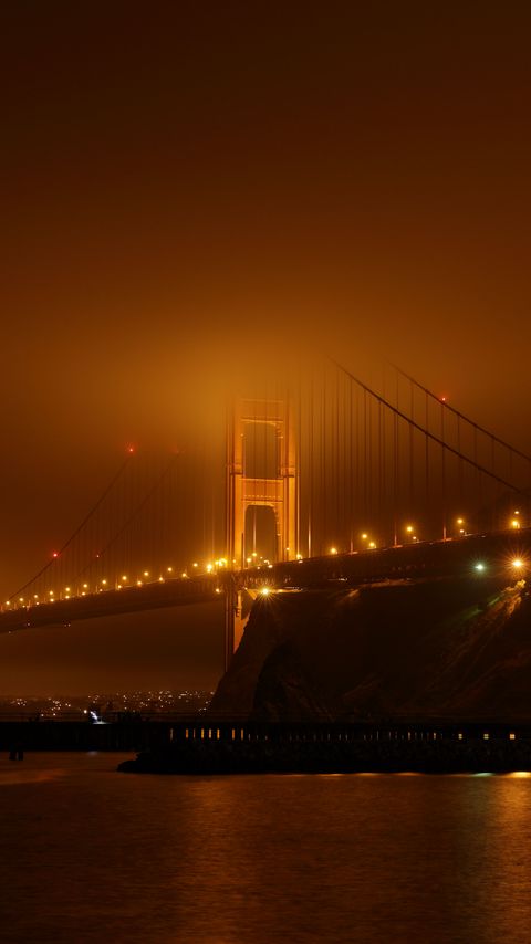 Download wallpaper 2160x3840 bridge, fog, lights, night, dark samsung galaxy s4, s5, note, sony xperia z, z1, z2, z3, htc one, lenovo vibe hd background