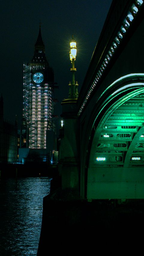 Download wallpaper 2160x3840 bridge, lamp, tower, clock, lights, night samsung galaxy s4, s5, note, sony xperia z, z1, z2, z3, htc one, lenovo vibe hd background