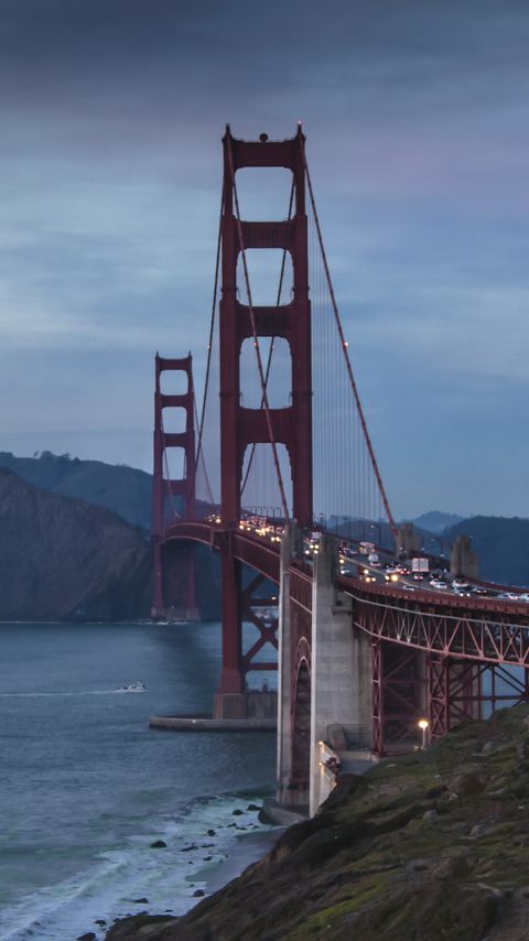 Download wallpaper 2160x3840 bridge, sea, cars, road samsung galaxy s4, s5, note, sony xperia z, z1, z2, z3, htc one, lenovo vibe hd background