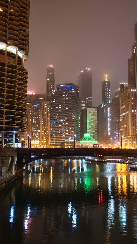 Download wallpaper 2160x3840 buildings, lights, bridge, river, reflection, night, city samsung galaxy s4, s5, note, sony xperia z, z1, z2, z3, htc one, lenovo vibe hd background