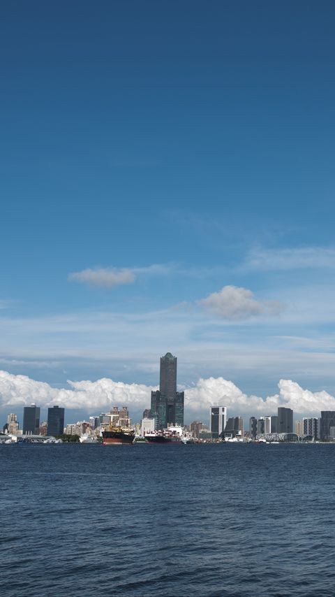Download wallpaper 2160x3840 buildings, skyscrapers, sea, clouds, city samsung galaxy s4, s5, note, sony xperia z, z1, z2, z3, htc one, lenovo vibe hd background