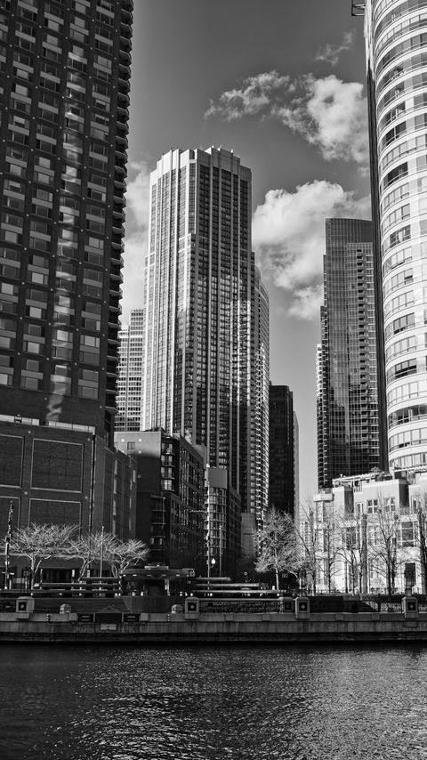 Download wallpaper 2160x3840 buildings, trees, city, black and white samsung galaxy s4, s5, note, sony xperia z, z1, z2, z3, htc one, lenovo vibe hd background