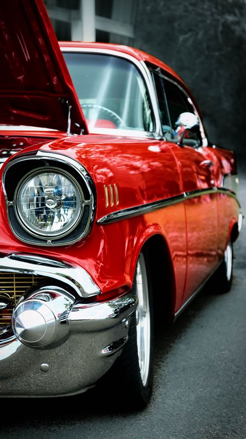 Download wallpaper 2160x3840 car, red, headlight, front view, retro samsung galaxy s4, s5, note, sony xperia z, z1, z2, z3, htc one, lenovo vibe hd background