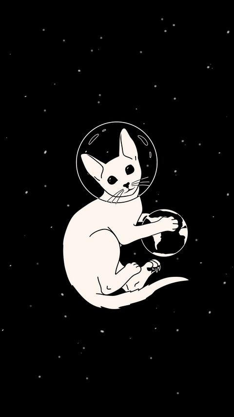 Download wallpaper 2160x3840 cat, astronaut, space, planet, art, black and white samsung galaxy s4, s5, note, sony xperia z, z1, z2, z3, htc one, lenovo vibe hd background