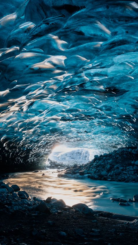 Download wallpaper 2160x3840 cave, ice, stones, water, nature samsung galaxy s4, s5, note, sony xperia z, z1, z2, z3, htc one, lenovo vibe hd background