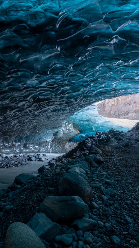 Download wallpaper 2160x3840 cave, ice, stones, nature, blue samsung galaxy s4, s5, note, sony xperia z, z1, z2, z3, htc one, lenovo vibe hd background