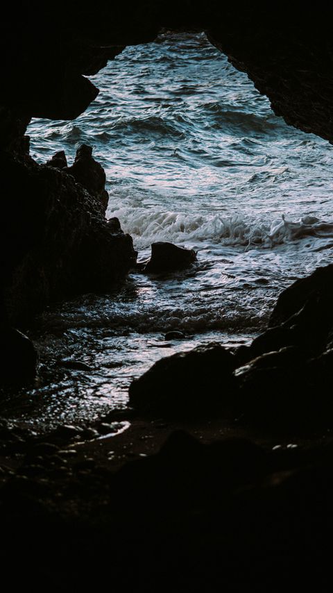 Download wallpaper 2160x3840 cave, rocks, stones, sea samsung galaxy s4, s5, note, sony xperia z, z1, z2, z3, htc one, lenovo vibe hd background