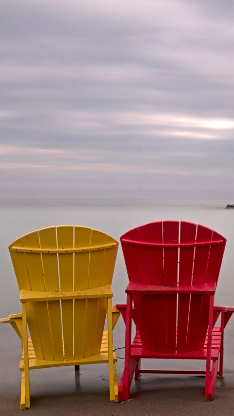 Download wallpaper 2160x3840 chairs, beach, sand, minimalism samsung galaxy s4, s5, note, sony xperia z, z1, z2, z3, htc one, lenovo vibe hd background