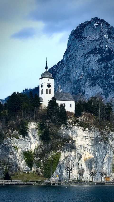 Download wallpaper 2160x3840 chapel, rock, sea samsung galaxy s4, s5, note, sony xperia z, z1, z2, z3, htc one, lenovo vibe hd background