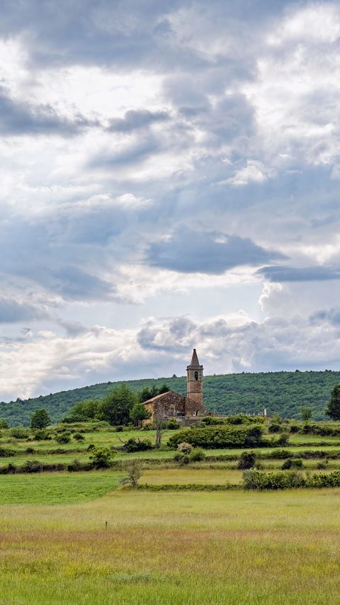 Download wallpaper 2160x3840 church, field, trees samsung galaxy s4, s5, note, sony xperia z, z1, z2, z3, htc one, lenovo vibe hd background