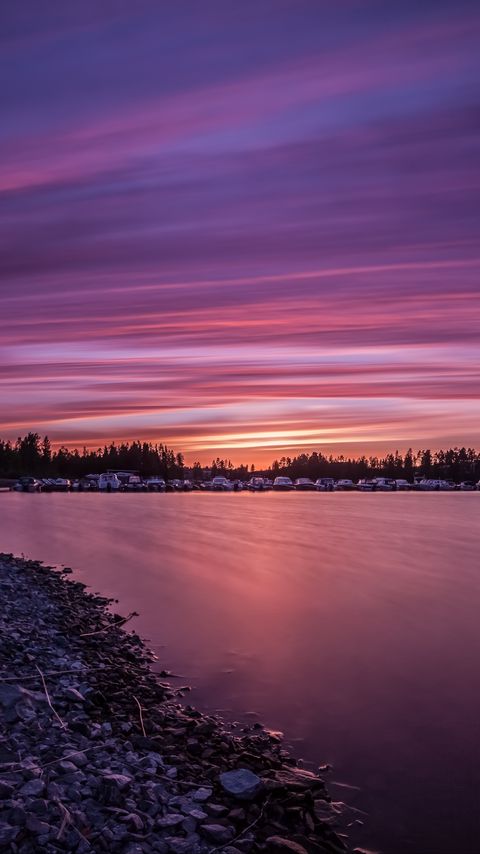 Download wallpaper 2160x3840 coast, river, pier, dawn samsung galaxy s4, s5, note, sony xperia z, z1, z2, z3, htc one, lenovo vibe hd background