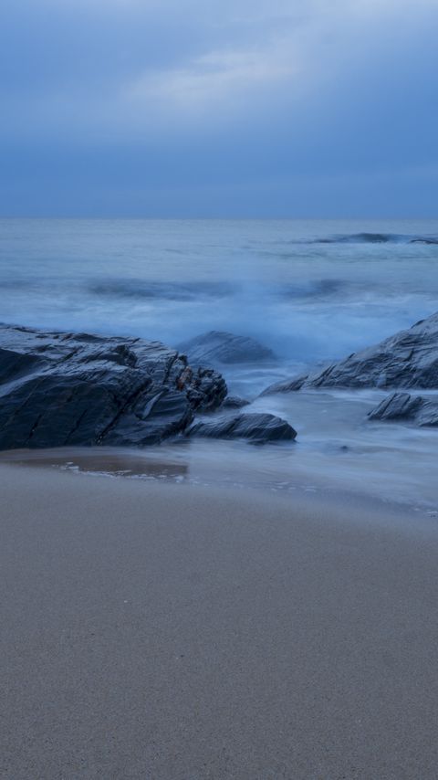Download wallpaper 2160x3840 coast, sand, stones, sea, nature samsung galaxy s4, s5, note, sony xperia z, z1, z2, z3, htc one, lenovo vibe hd background