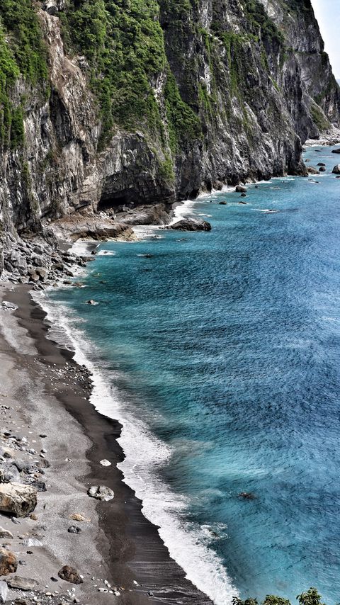 Download wallpaper 2160x3840 coast, sea, waves, rocks samsung galaxy s4, s5, note, sony xperia z, z1, z2, z3, htc one, lenovo vibe hd background