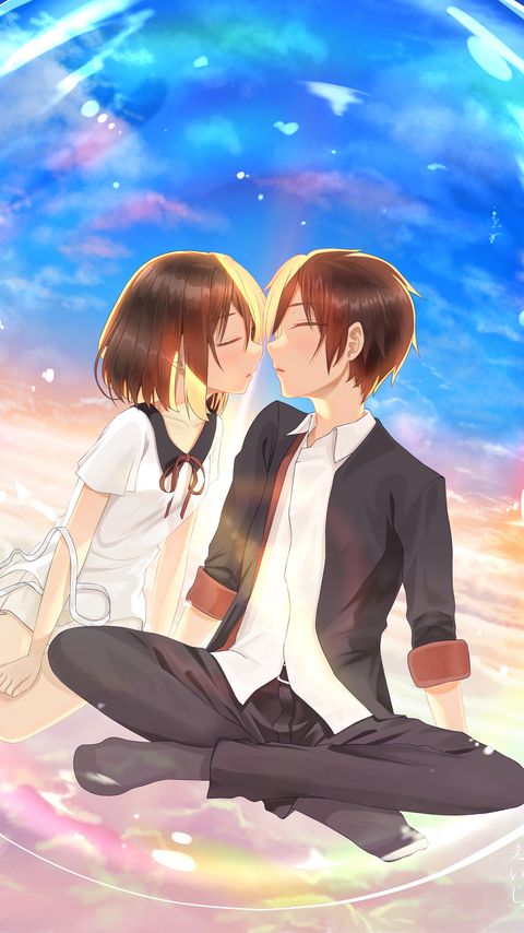 Download wallpaper 2160x3840 couple, kiss, love, anime samsung galaxy s4, s5, note, sony xperia z, z1, z2, z3, htc one, lenovo vibe hd background