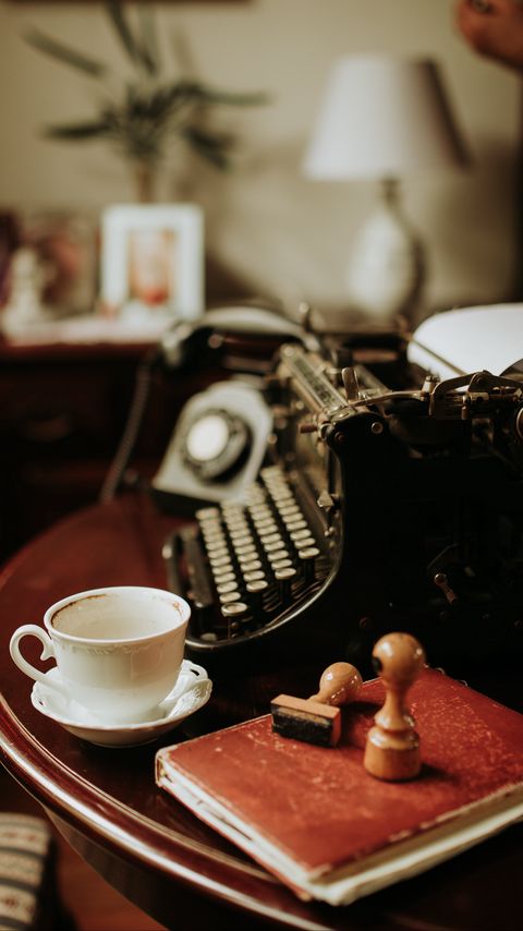 Download wallpaper 2160x3840 cup, book, typewriter, vintage samsung galaxy s4, s5, note, sony xperia z, z1, z2, z3, htc one, lenovo vibe hd background