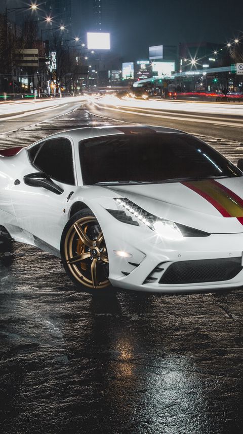Download wallpaper 2160x3840 ferrari 458, ferrari, car, white, night, road samsung galaxy s4, s5, note, sony xperia z, z1, z2, z3, htc one, lenovo vibe hd background