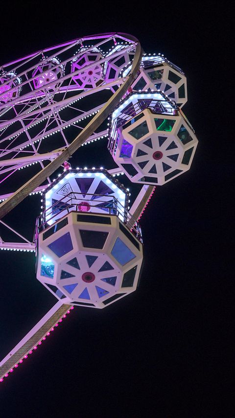 Download wallpaper 2160x3840 ferris wheel, booths, attraction, backlight, dark samsung galaxy s4, s5, note, sony xperia z, z1, z2, z3, htc one, lenovo vibe hd background