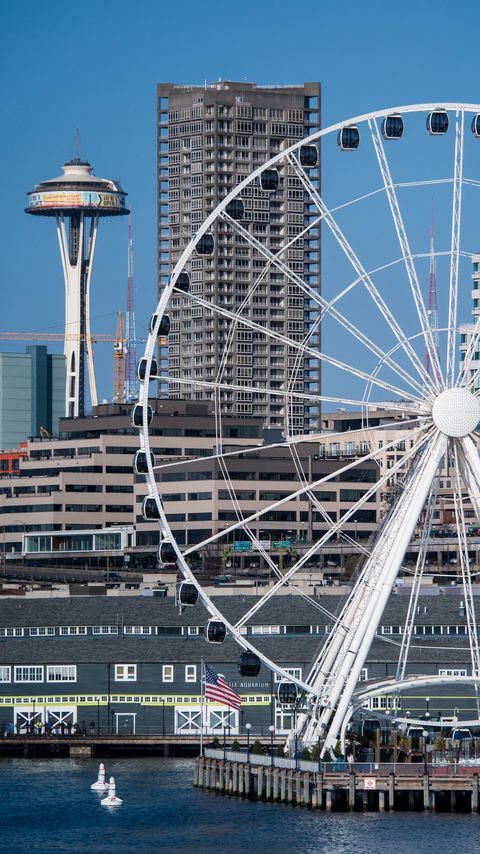 Download wallpaper 2160x3840 ferris wheel, buildings, attraction samsung galaxy s4, s5, note, sony xperia z, z1, z2, z3, htc one, lenovo vibe hd background