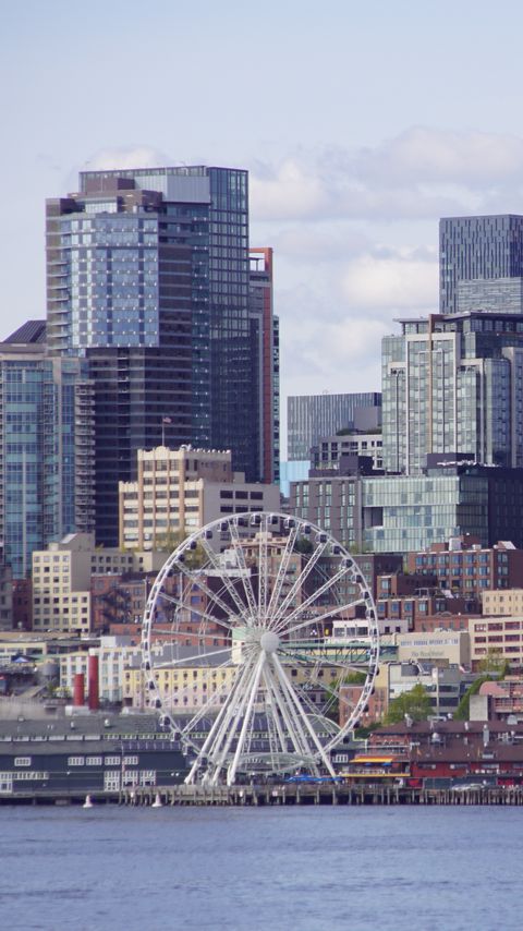 Download wallpaper 2160x3840 ferris wheel, buildings, skyscrapers, architecture, city samsung galaxy s4, s5, note, sony xperia z, z1, z2, z3, htc one, lenovo vibe hd background
