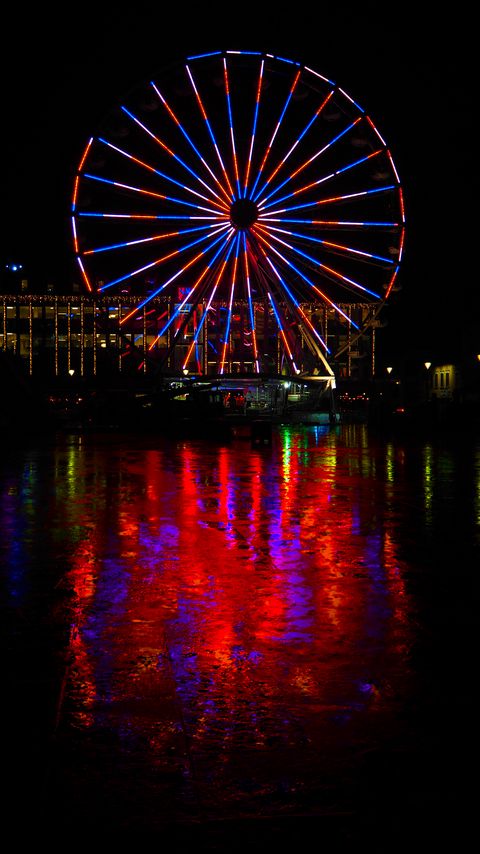 Download wallpaper 2160x3840 ferris wheel, lights, glow, attraction, darkness samsung galaxy s4, s5, note, sony xperia z, z1, z2, z3, htc one, lenovo vibe hd background
