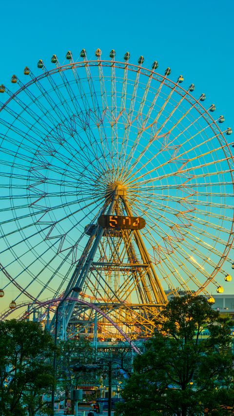 Download wallpaper 2160x3840 ferris wheel, sky, attraction, trees samsung galaxy s4, s5, note, sony xperia z, z1, z2, z3, htc one, lenovo vibe hd background