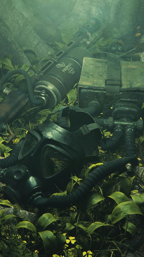 Download wallpaper 2160x3840 gas mask, grass, fog, art samsung galaxy s4, s5, note, sony xperia z, z1, z2, z3, htc one, lenovo vibe hd background
