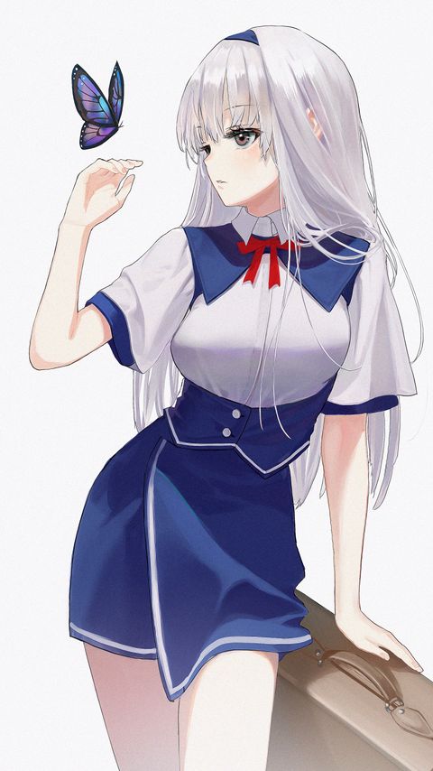 Download wallpaper 2160x3840 girl, butterfly, anime, gesture samsung galaxy s4, s5, note, sony xperia z, z1, z2, z3, htc one, lenovo vibe hd background
