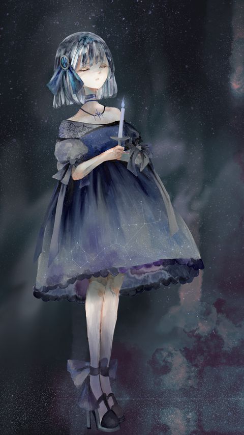 Download wallpaper 2160x3840 girl, dress, candle, watercolor, anime samsung galaxy s4, s5, note, sony xperia z, z1, z2, z3, htc one, lenovo vibe hd background