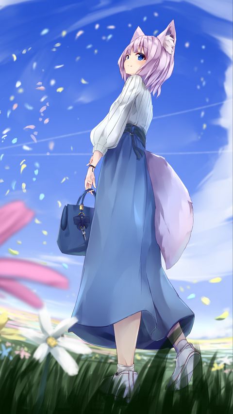 Download wallpaper 2160x3840 girl, ears, neko, petals samsung galaxy s4, s5, note, sony xperia z, z1, z2, z3, htc one, lenovo vibe hd background