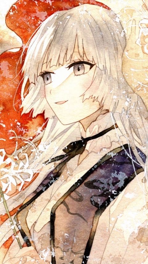 Download wallpaper 2160x3840 girl, eyes, kimono, anime, watercolor samsung galaxy s4, s5, note, sony xperia z, z1, z2, z3, htc one, lenovo vibe hd background