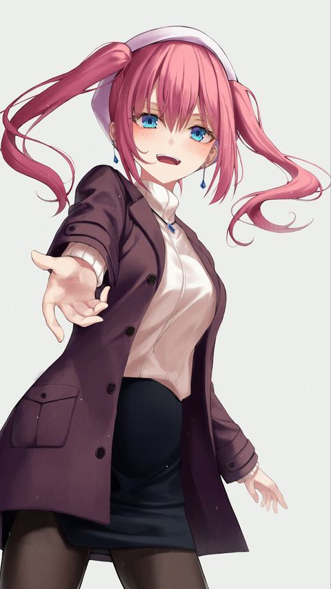 Download wallpaper 2160x3840 girl, gesture, jacket, skirt, anime samsung galaxy s4, s5, note, sony xperia z, z1, z2, z3, htc one, lenovo vibe hd background