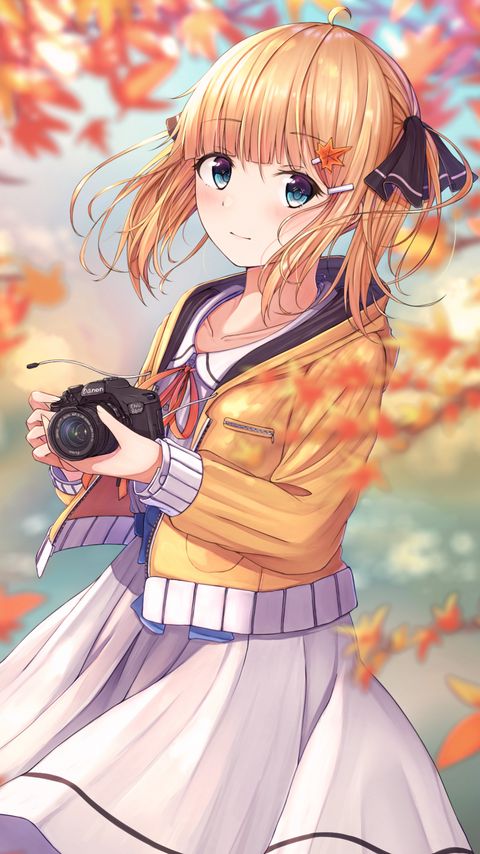 Download wallpaper 2160x3840 girl, glance, camera, anime, art samsung galaxy s4, s5, note, sony xperia z, z1, z2, z3, htc one, lenovo vibe hd background