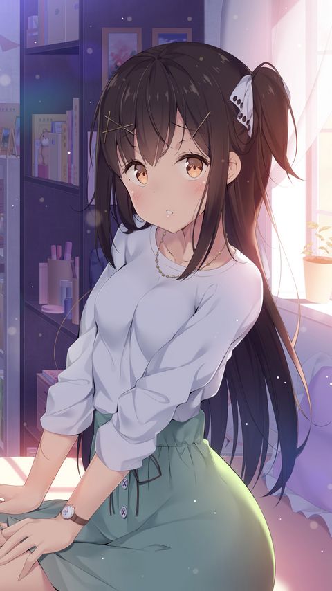 Download wallpaper 2160x3840 girl, glance, pose, anime, art, cute samsung galaxy s4, s5, note, sony xperia z, z1, z2, z3, htc one, lenovo vibe hd background