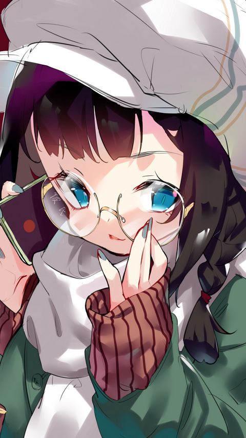 Download wallpaper 2160x3840 girl, glasses, cap, anime samsung galaxy s4, s5, note, sony xperia z, z1, z2, z3, htc one, lenovo vibe hd background