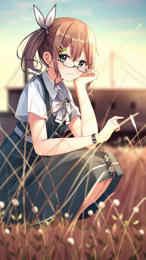 Download wallpaper 2160x3840 girl, glasses, dress, glance, anime samsung galaxy s4, s5, note, sony xperia z, z1, z2, z3, htc one, lenovo vibe hd background