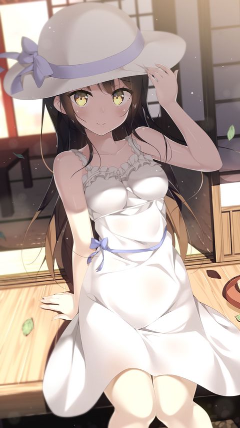 Download wallpaper 2160x3840 girl, hat, dress, smile, anime samsung galaxy s4, s5, note, sony xperia z, z1, z2, z3, htc one, lenovo vibe hd background