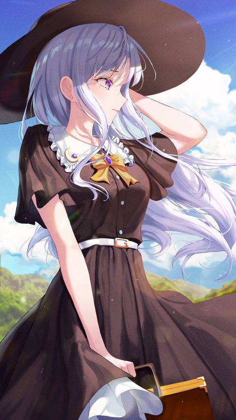 Download wallpaper 2160x3840 girl, hat, hair, anime samsung galaxy s4, s5, note, sony xperia z, z1, z2, z3, htc one, lenovo vibe hd background