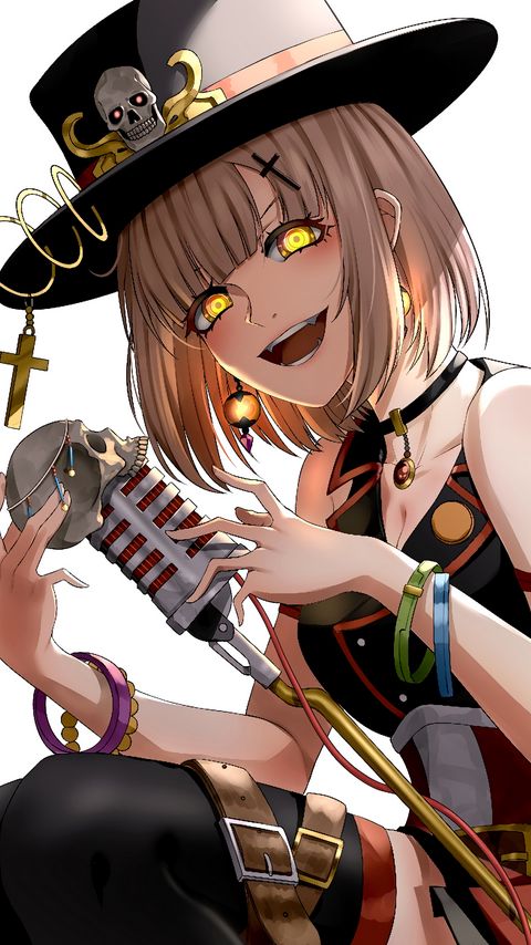 Download wallpaper 2160x3840 girl, hat, microphone, skull, anime samsung galaxy s4, s5, note, sony xperia z, z1, z2, z3, htc one, lenovo vibe hd background
