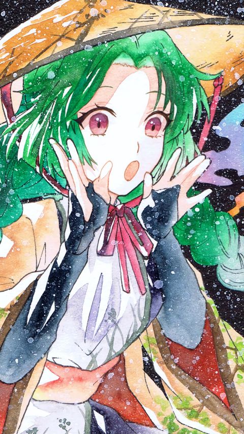 Download wallpaper 2160x3840 girl, hat, watercolor, snow, anime samsung galaxy s4, s5, note, sony xperia z, z1, z2, z3, htc one, lenovo vibe hd background