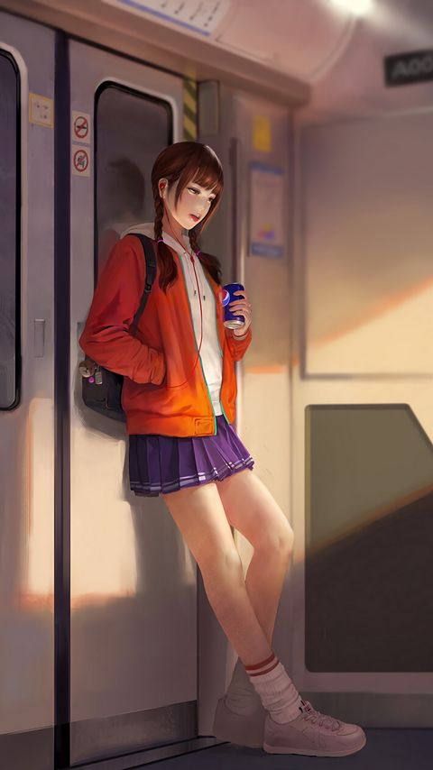 Download wallpaper 2160x3840 girl, headphones, drink, art samsung galaxy s4, s5, note, sony xperia z, z1, z2, z3, htc one, lenovo vibe hd background