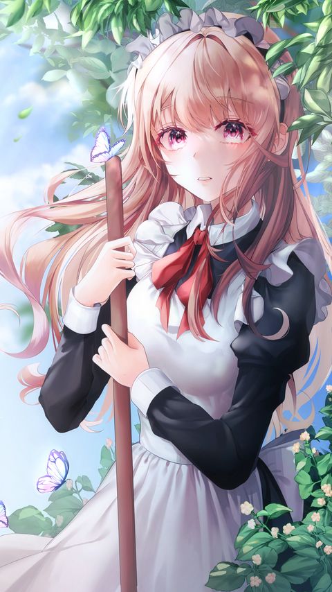 Download wallpaper 2160x3840 girl, housemaid, butterfly, anime samsung galaxy s4, s5, note, sony xperia z, z1, z2, z3, htc one, lenovo vibe hd background