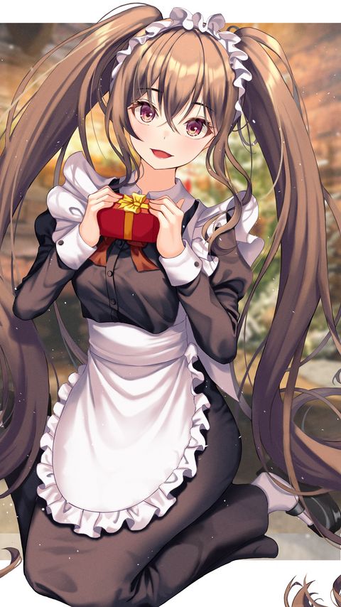 Download wallpaper 2160x3840 girl, housemaid, gift, anime samsung galaxy s4, s5, note, sony xperia z, z1, z2, z3, htc one, lenovo vibe hd background