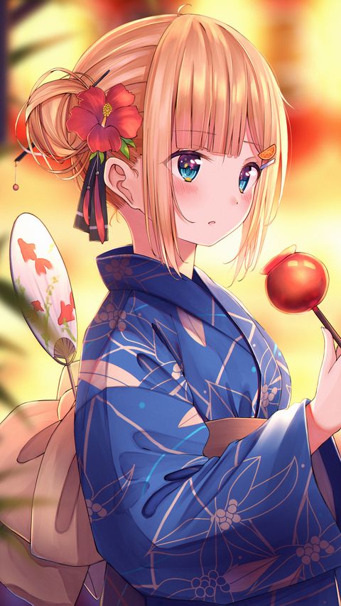 Download wallpaper 2160x3840 girl, kimono, flower, dessert, holiday samsung galaxy s4, s5, note, sony xperia z, z1, z2, z3, htc one, lenovo vibe hd background