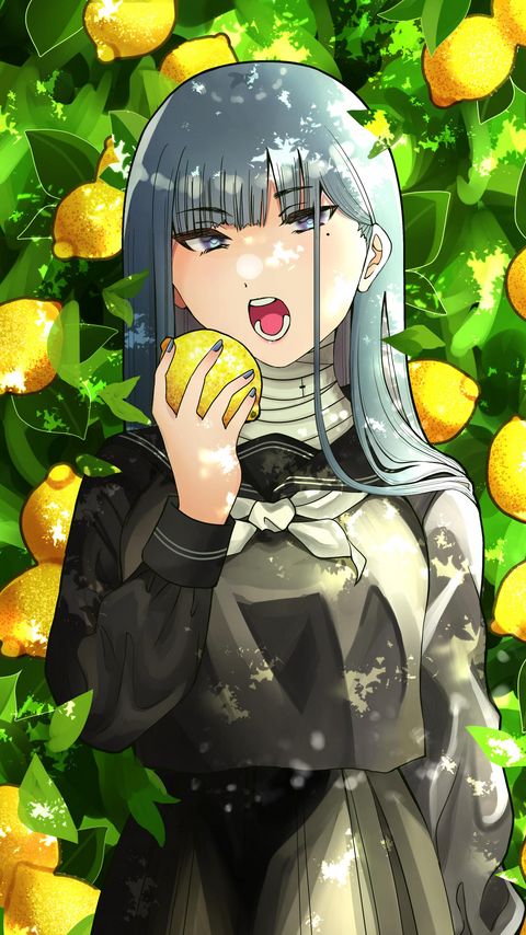 Download wallpaper 2160x3840 girl, lemons, citrus, garden, anime samsung galaxy s4, s5, note, sony xperia z, z1, z2, z3, htc one, lenovo vibe hd background