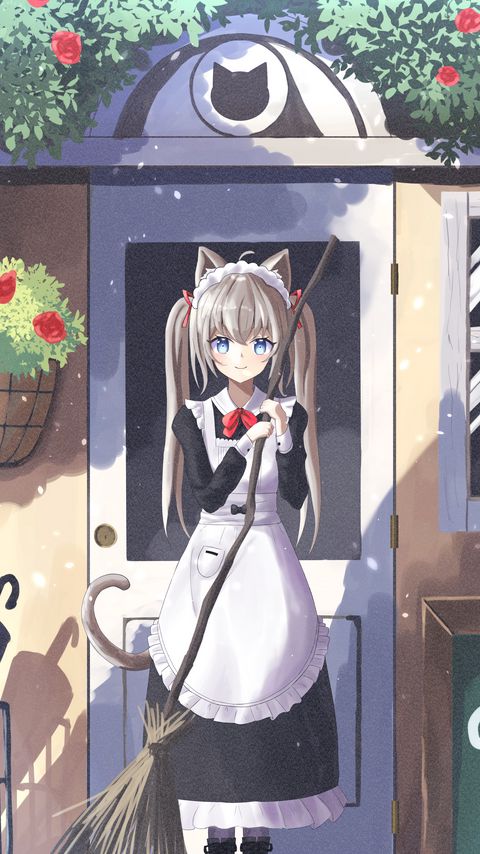 Download wallpaper 2160x3840 girl, neko, ears, maid, anime, art, cartoon samsung galaxy s4, s5, note, sony xperia z, z1, z2, z3, htc one, lenovo vibe hd background